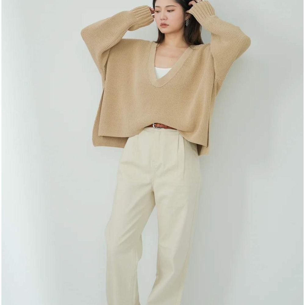 Women's 310Mood x Ninido‎ U Neck Oversized Essential Beige Sweater Size Small